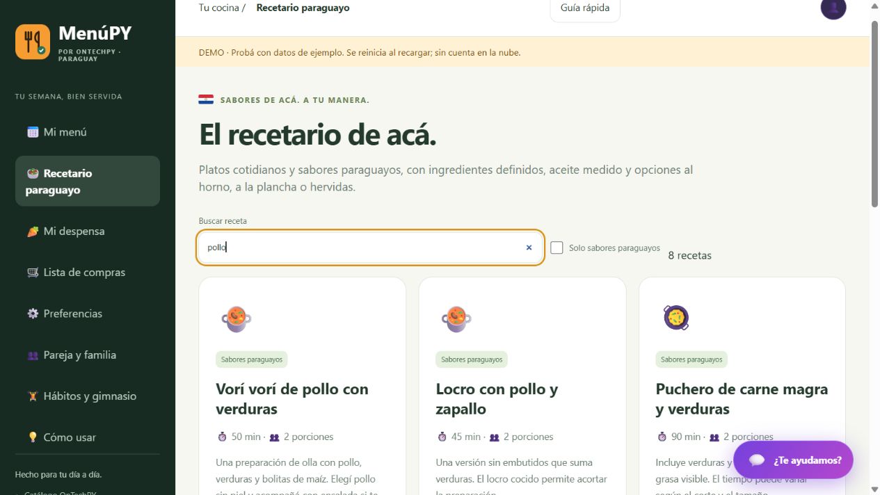 Vista previa de MenúPY: planificación de comidas y recetas